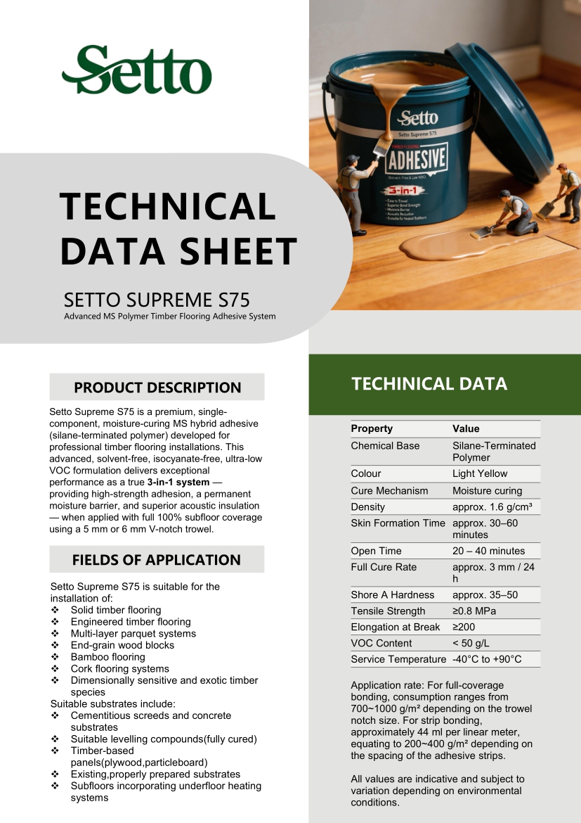 SETTO Supreme S75 technical data sheet cover preview