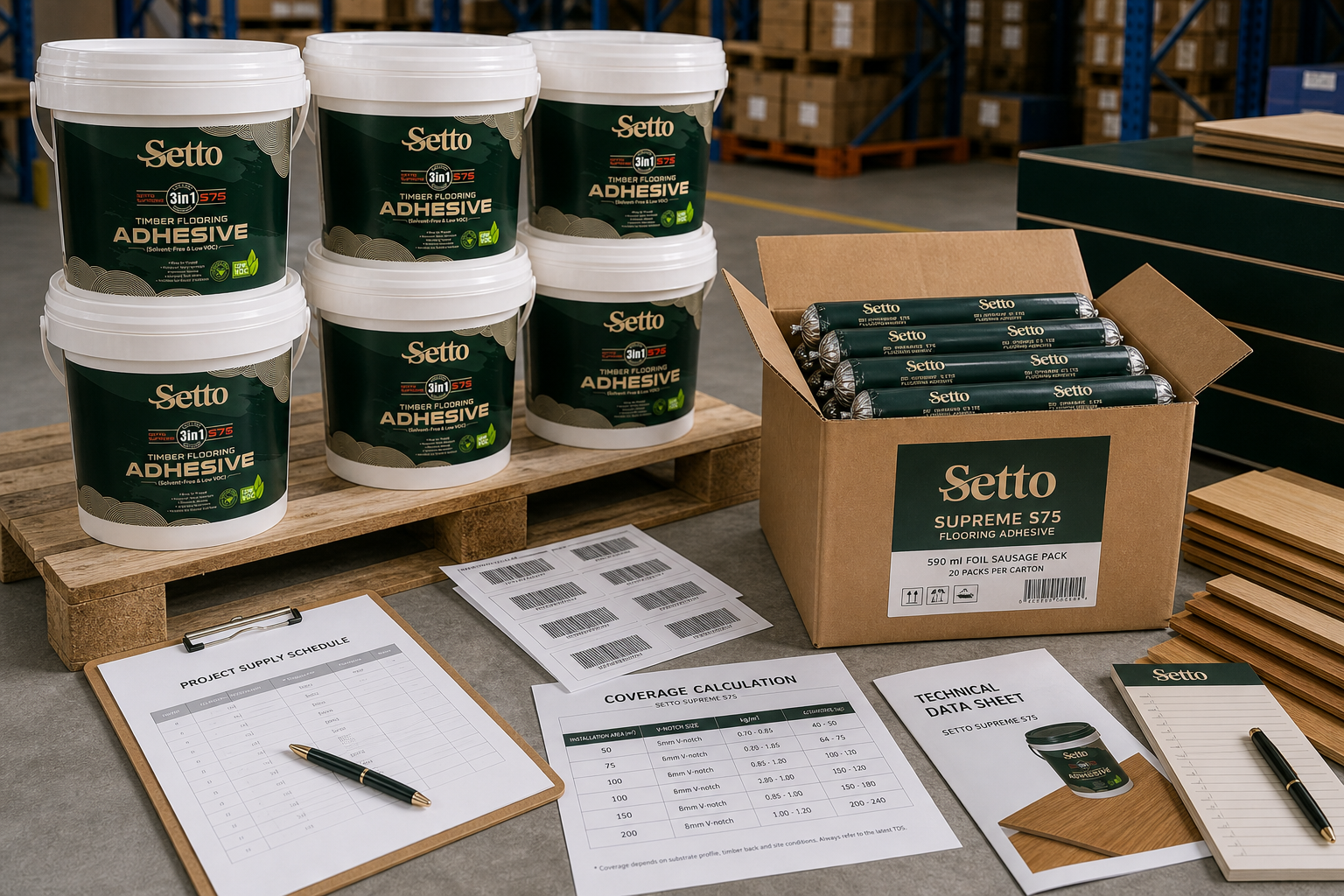 SETTO Supreme S75 commercial flooring adhesive supply and logistics