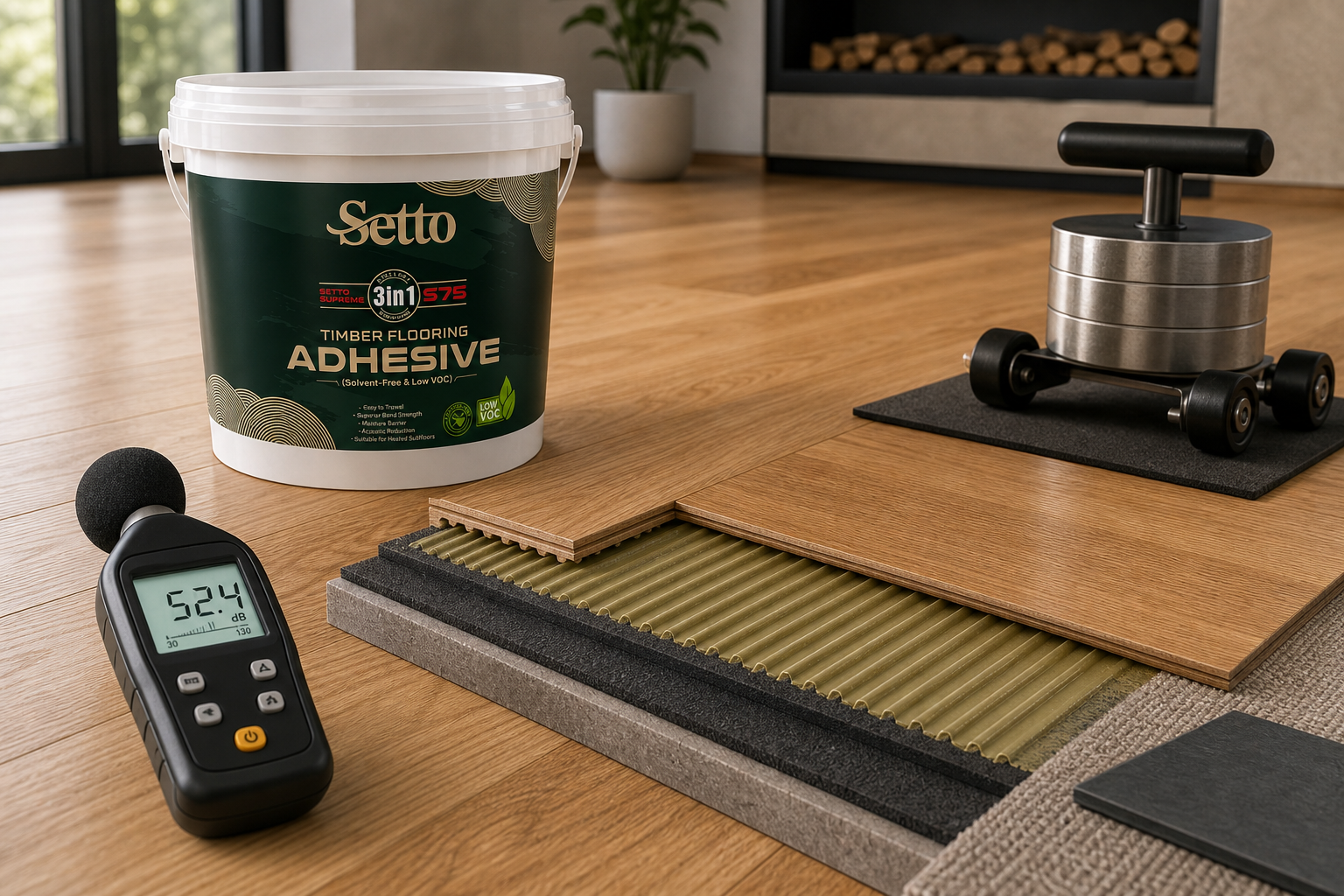Elastic foot-traffic comfort timber flooring installation detail